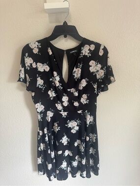 Express Black Mini Dress with White Blush Floral Print